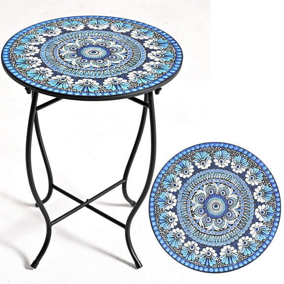 Weogot 14 inch Planter Width, 17 Inch Planter Height, Plant Stand Set, Indoor Round Metal Plant Stand, Decorative Blue Planter Stand Plant table