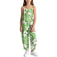 thumbnail image 2 of OGLCCG Girls Wide Leg Jumpsuit Kids Casual Sleeveless Romper Floral Printed Adjustable Spaghetti Strap Overalls with Pockets 5-14 Years, 2 of 8