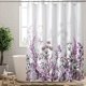 thumbnail image 2 of Cortina de ducha de 183 x 213 cm con diseño de hierbas y flores silvestres moradas y ganchos. Cortina de baño con hojas botánicas y mariposas. Tela impermeable y lavable para decoración de baño., 2 of 6