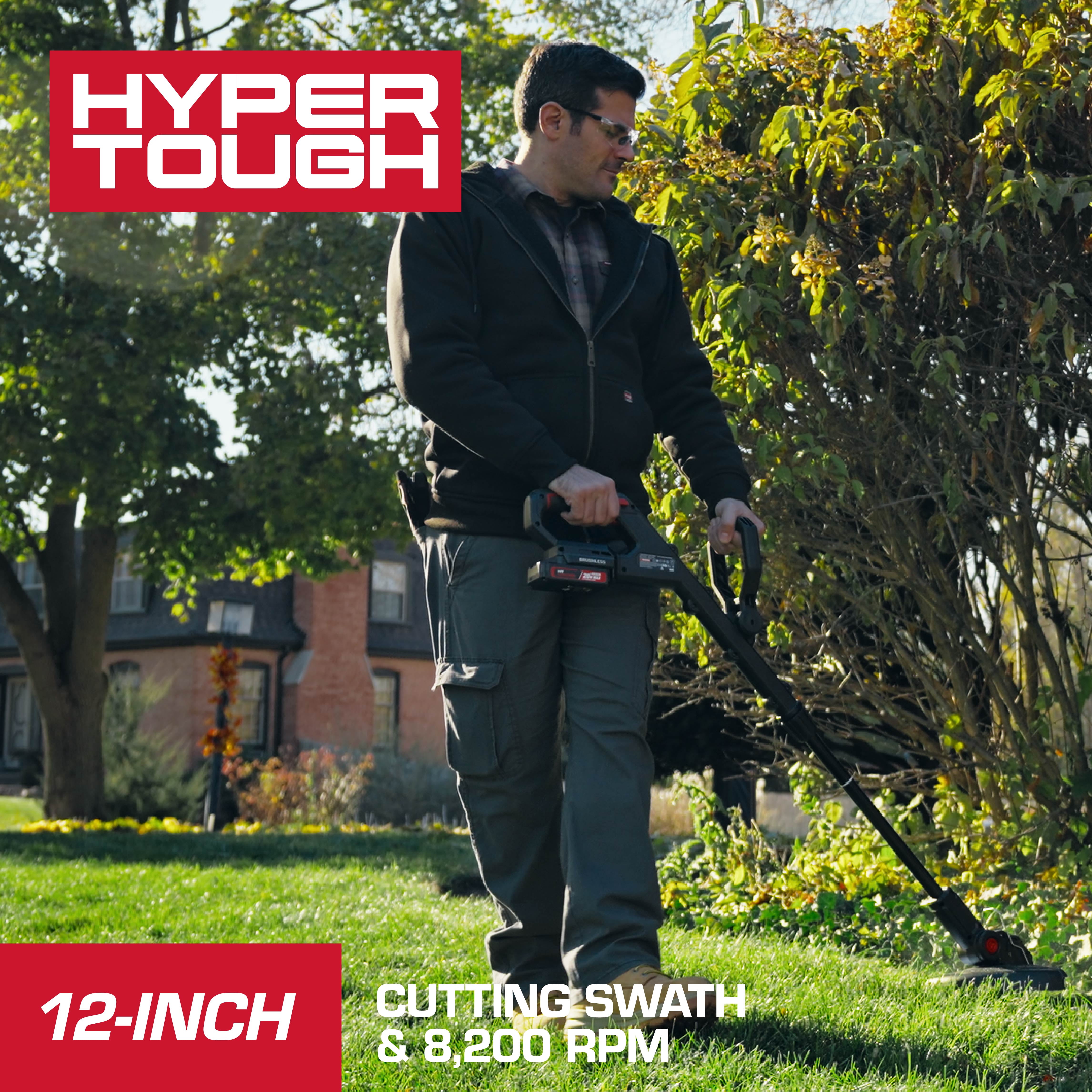 Hyper Tough 12" 20V Brushless Cordless String Trimmer with 20V Max 2.0Ah Battery and Charging Cable