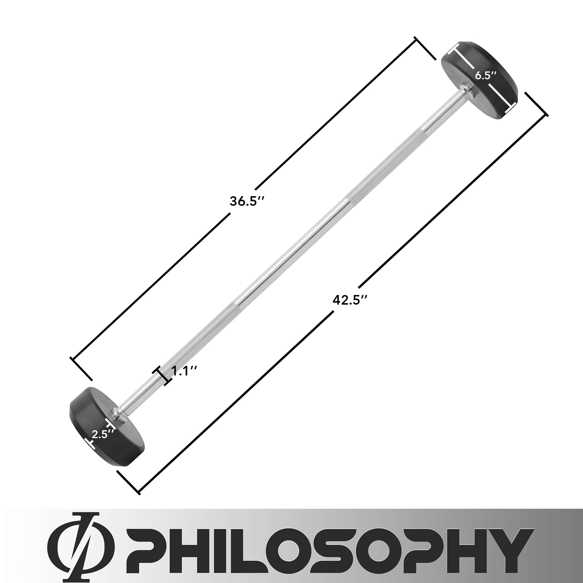 Philosophy Gym Rubber Fixed Barbell, 40 LB Pre-Loaded Weight Straight Bar for Strength Training & Weightlifting