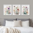 thumbnail image 3 of PixonSign Framed Canvas Print Wall Art Set - Multicolor Vibrant Wildflowers Poster Art - Set of 3 Watercolor Nature Floral Botanical Country Wall Décor for Living Room - 12"x16"x3 White, 3 of 5