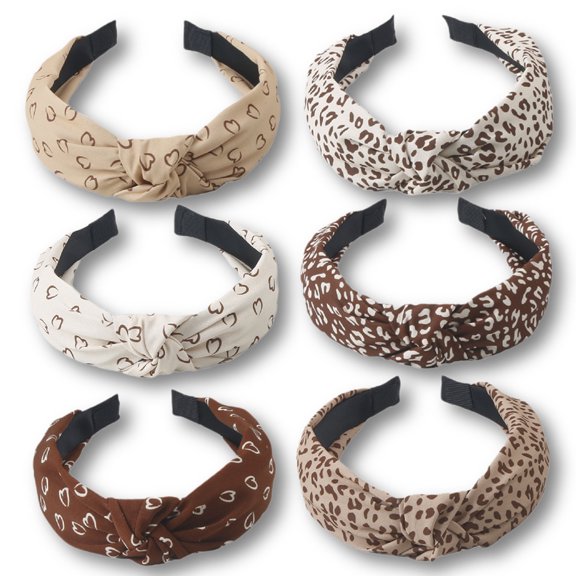 Women Hairband Heart Print Knot Wide Band Leopard Pattern Elastic Anti-slip Retro Lightweight Hair Decoration Lady Hair Hoop Hair Accessory
