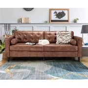 AECOJOY Leather Couch Sofa 84.2 Mid-Century Sectional Sofa 3 Seater Office Sofa on Clearance,Saddle Brown