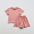 thumbnail image 2 of tarylea Summer Unisex Pajamas Sets for Toddler Baby Girls Boys Crew Neck Short Sleeve Tops Elastic Waist Wide Leg Shorts Solid Color Sleepwear Suits Casual Loose Toddler Sets for 1-10 Years, 2 of 4