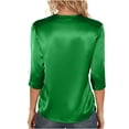 thumbnail image 3 of XAOFW Elegant Solid Color Short Sleeve T Shirt For Women Lightweight Satin Knit Tees With Crew Neck For Summer Stylish Top L, 3 of 9