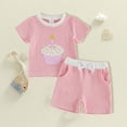 thumbnail image 2 of Boys' 2-Piece Summer Outfit 6-12 Months 12-24 Months 2t 3t 4t 5t 6t 7t Children Short Sleeve Graphic T-Shirt And Cargo Shorts Set(Pink,6-12 Months), 2 of 4