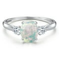thumbnail image 3 of Gem Stone King 10K White Gold Simulated White Opal and White Topaz 3-Stone Ring for Women | 1.28 Cttw | Oval Cabochon 8X6MM | Gemstone October Birthstone | Size 8, 3 of 6
