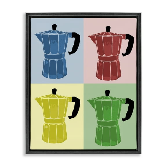 Stupell Industries Coffee Espresso Pop Style Food & Beverage Painting Black Floater Framed Canvas Art Print Wall Art, 17 x 21