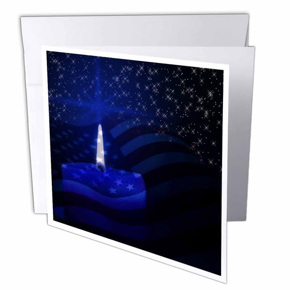 3dRose, American flag starry sky and a lit candle to welcome soldiers home., 1 Greeting Card with envelope