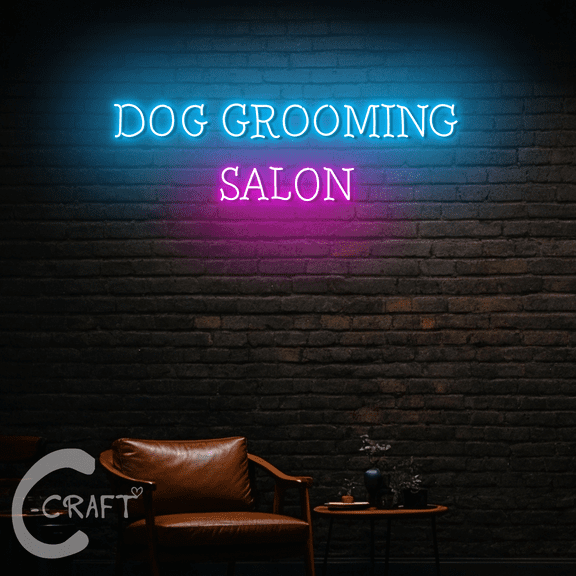 C-CRAFT Dog Grooming Salon Neon Led Light Sign 18 inch for Pet Grooming Open Wall Decor