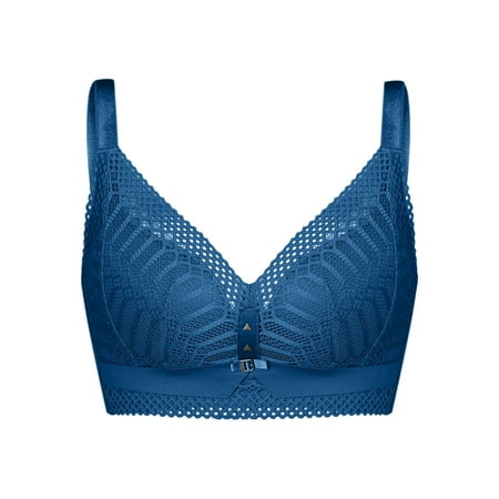 

SOOMLON Comfy Bras for Women Comfortable Breathable No Underwire Lace Gathering Adjustment Lift Bra Plus Size Bralette Fitness Bra Blue 32/70AB
