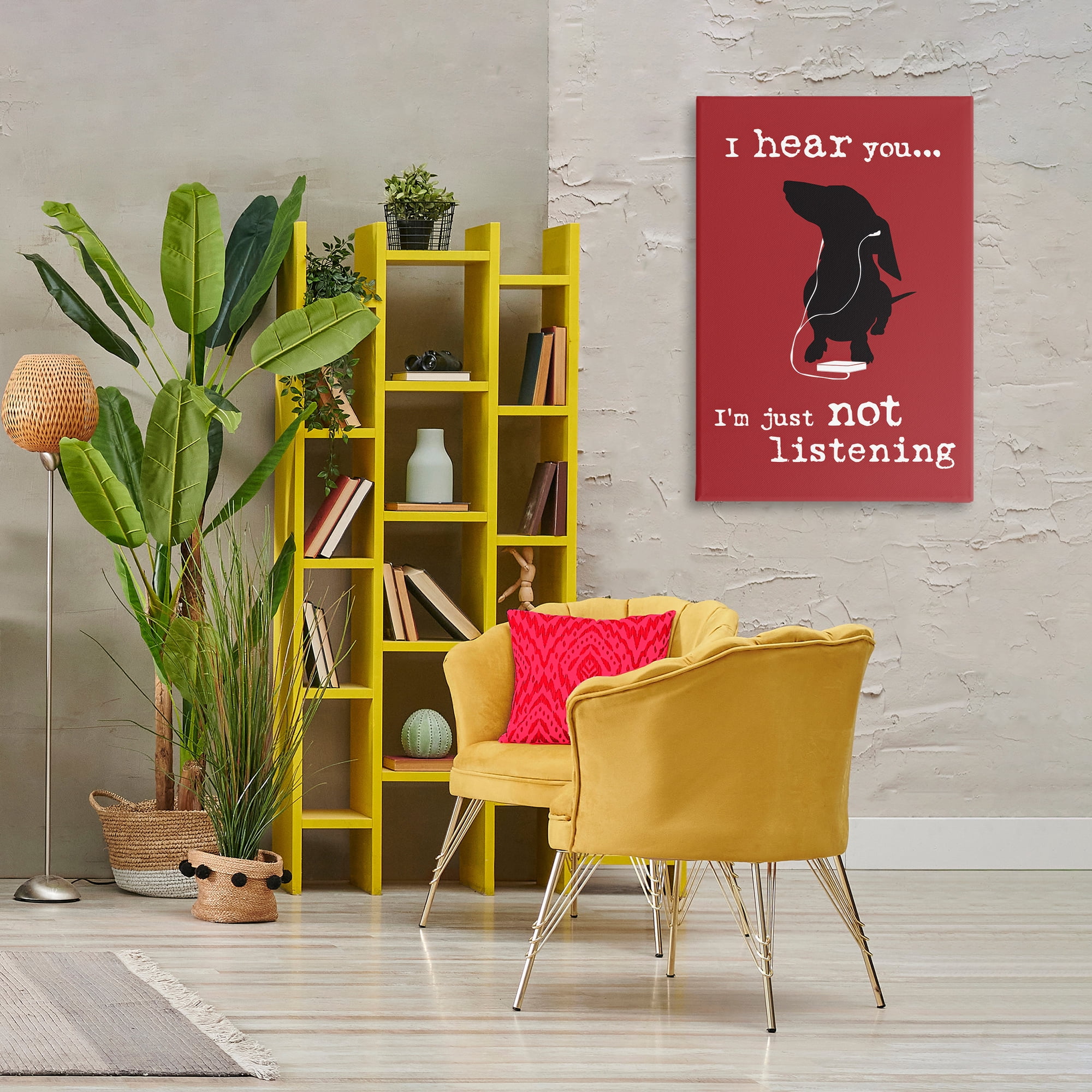 Stupell Industries Not Listening Dog Headphones Animals Painting Wrapped Canvas Art Print Wall Art, 24 x 36