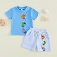 thumbnail image 2 of Xudanell Toddler Boy Summer Outfits Baby Boy Airplane Short Sleeves T-Shirt Plaid Shorts Set Infant Boy Clothes Set (12-18 Months,Blue), 2 of 5
