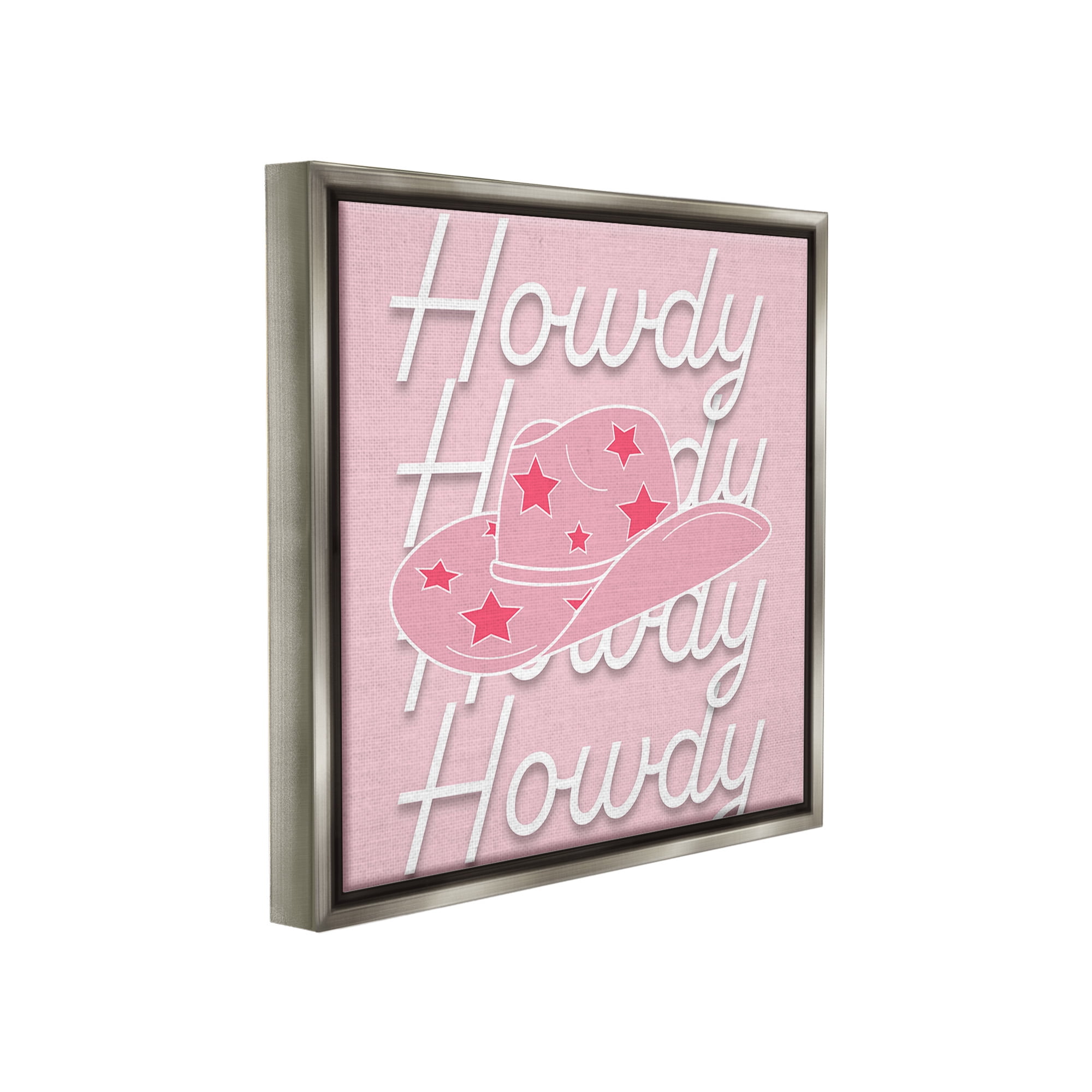 Stupell Industries Soft Pink Howdy Pattern Beauty & Fashion Painting Gray Floater Framed Canvas Art Print Wall Art, 18 x 18