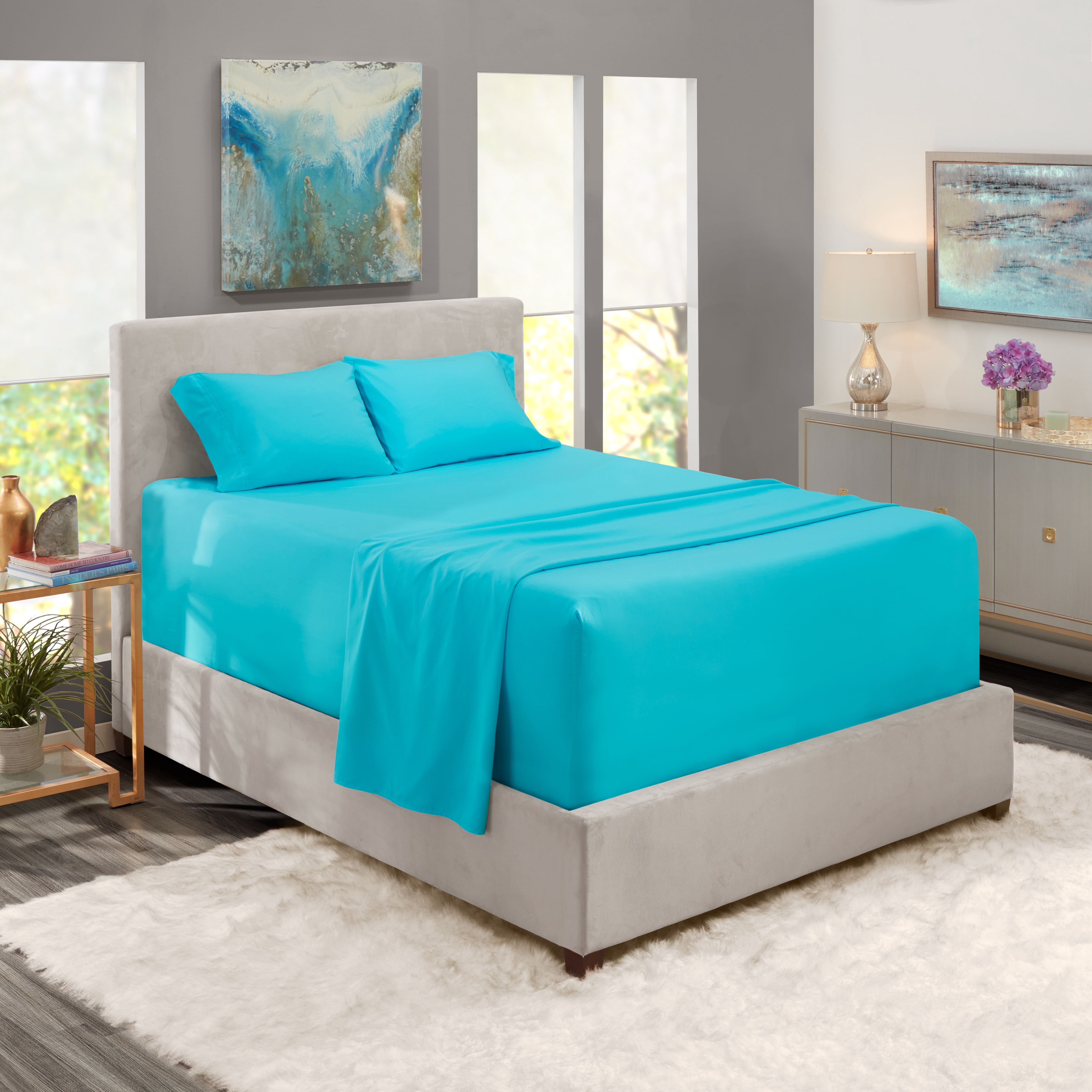 LammaLoe Extra Deep Pocket King Sheets Set, 4 Piece, Fits 18"-24" Mattress, Breathable & Extra Soft Bed Sheets, Beach Blue