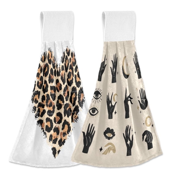 IAUYY Kitchen Hanging Towels Set of 2 100% Polyester Absorbent, Super Soft Hand Towels with Hanging Loops for Bathroom Kitchen A Picture on A White Background A Mysterious Design