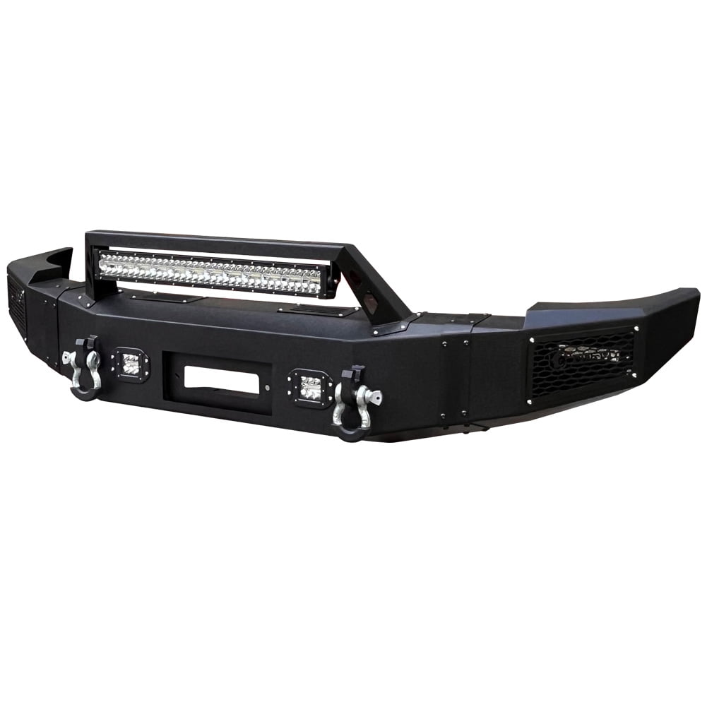 Vijay Compatible with 2007-2008-2009-2010-2011-2012-2013 Chevy Silverado 1500 Front Bumper Textured Black Steel with Light and D-ring