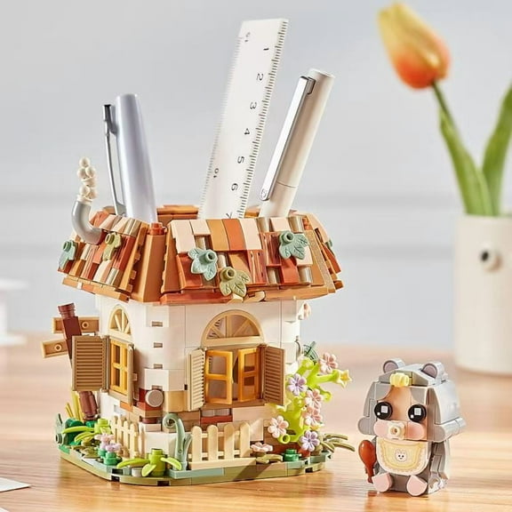 House pen holder building blocks, creative building block toys, suitable for storing school supplies, collectible building block toys (692 pieces)