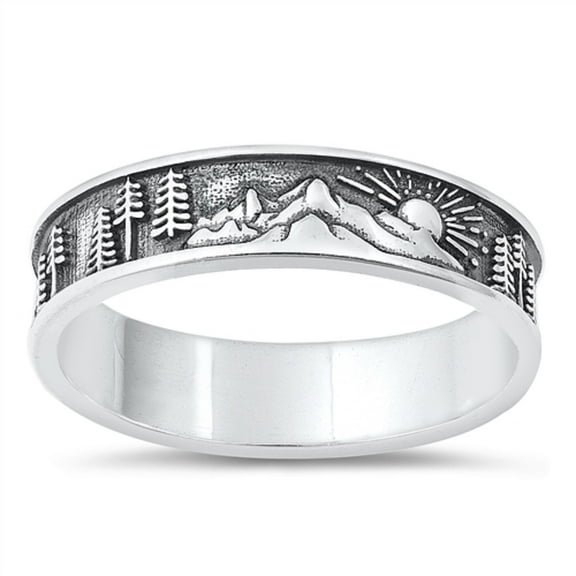 All in Stock Trees Mountains and Sun Ring Sterling Silver Size 4