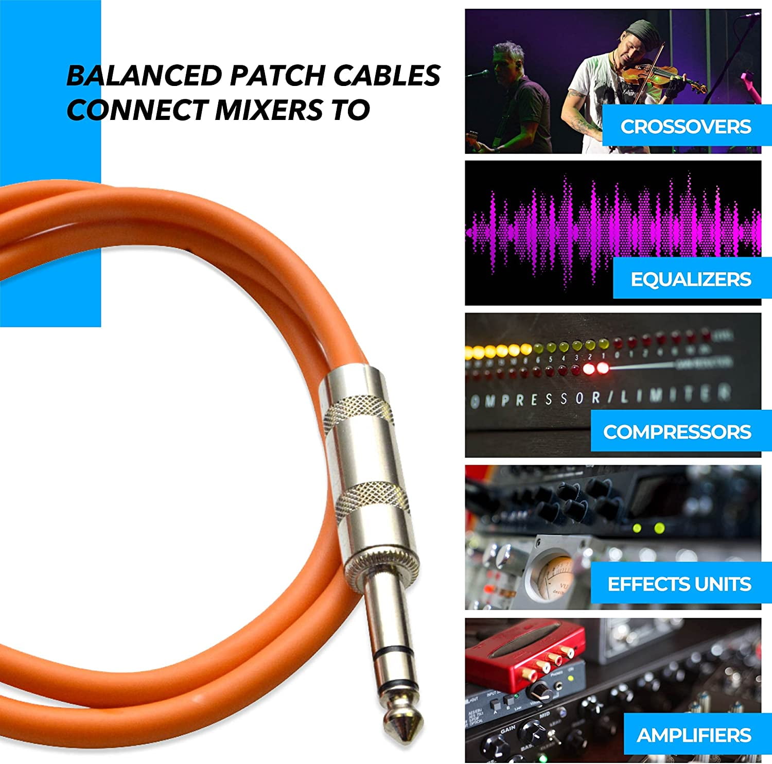 Seismic Audio SATRX-6 TRS Male-to-Male Cables, Multiple Colors, 6', 6-Pack