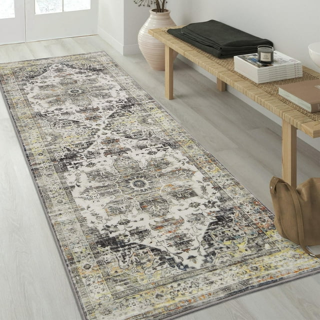 Garvee 2 x 6 feet Kitchen Runner Rug Persian Soft Entryway Rug Washable Non-Slip Distressed Bedroom Rug Runner for Hallway, Gray