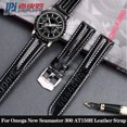 thumbnail image 4 of Correa de reloj de cuero genuino de 20 mm, 21 mm y 22 mm para Omega Seamaster 300 007 Speedmaster AT150 AT150H Ocean Universe para hombre, color negro, 4 of 5