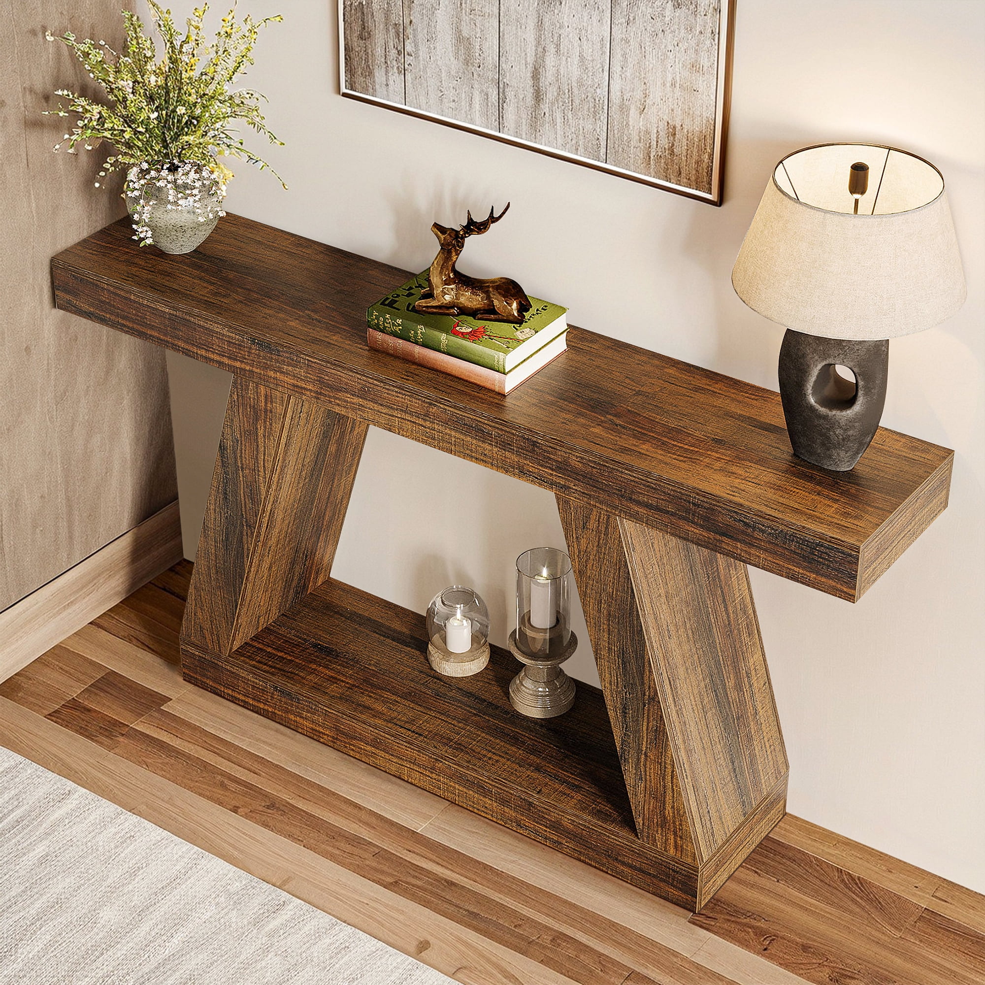 Demi Bonn Farmhouse Console Table, 55" Sofa Table with Storage for Hallway, Bedroom, Living Room, Brown