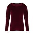 thumbnail image 4 of JIANJIA Blouses For Women Dressy Casual Velvet Solid Color Crew Neck Long Sleeve Soft Tunic Pullover Loose Autumn Winter Tops Activewear, 4 of 5