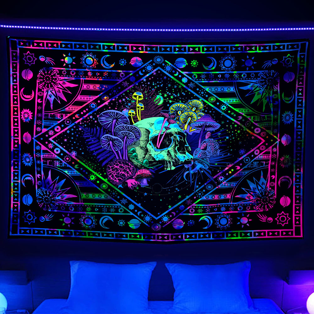 CUH Blacklight Colorful Wall Hanging Bedspread Blanket Art Decor Trippy Tapestries Mandala