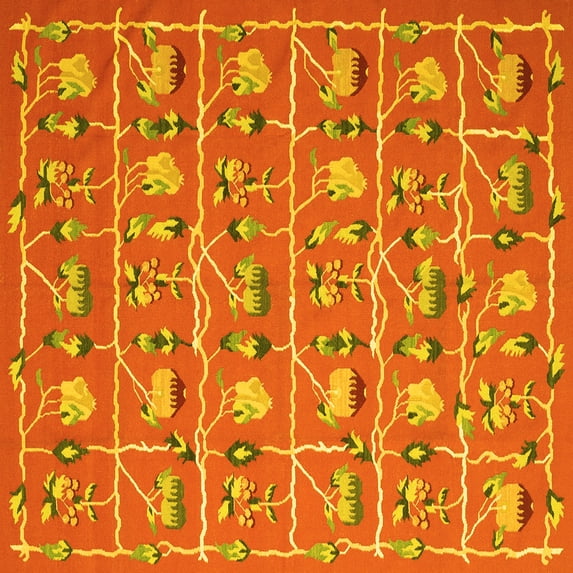 Ahgly Company Machine Washable Indoor Square Abstract Yellow Contemporary Area Rugs, 6' Square