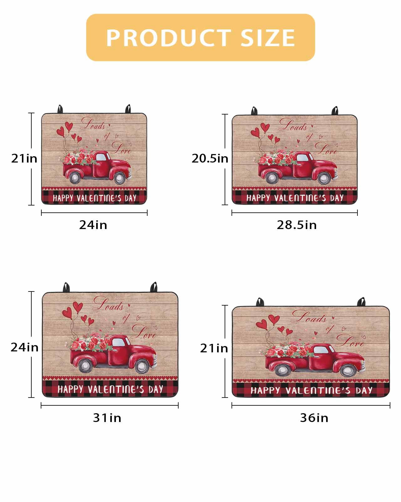 Large Induction Cooktop Protector Mat Valentine's Day Stove Top Covers for Electric Stove, Red Love Heart Roses Romantic Truck Wooden Decorative Stove Burner Cover Mats, Glass Top Stove Cover