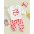 thumbnail image 4 of Elippeo Valentines Day Toddler Baby Girls Outfit Long Sleeve Letters Print Sweatshirt Heart Print Pants Headband Clothes, 4 of 10