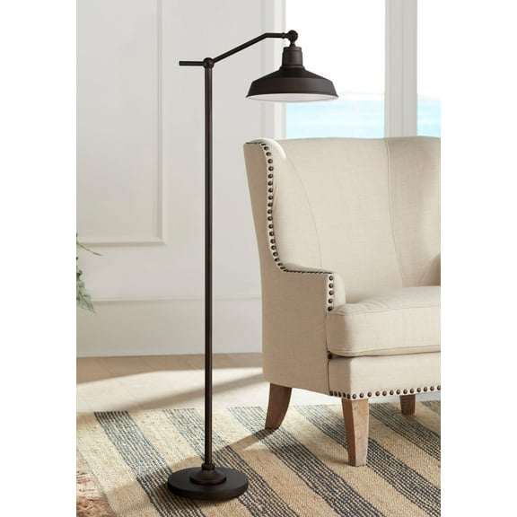 360 Lighting Kayne Rustic Farmhouse Floor Lamp Standing 61" Tall Satin Bronze Metal Downbridge Shade for Living Room Reading Bedroom Office House Home