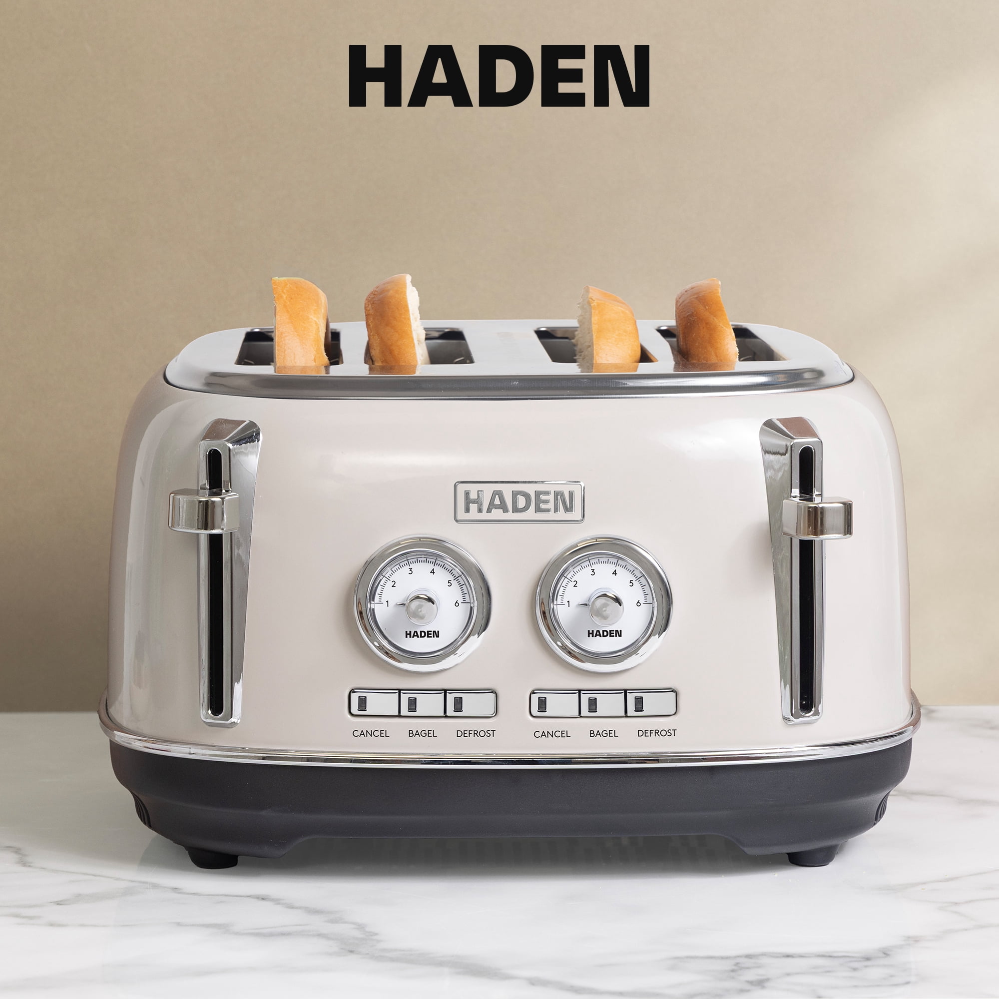 Haden Dorset 12 Cup Coffee Maker & 4 Slice Wide Toaster, Putty & Chrome