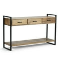 thumbnail image 1 of SIMPLIHOME Riverside SOLID WOOD and Metal 55 inch Wide Modern Industrial Console Sofa Entryway Table in Natural with Storage, 3 Drawers and 1 Shelf, for the Living Room, Entryway and Bedroom, 1 of 2