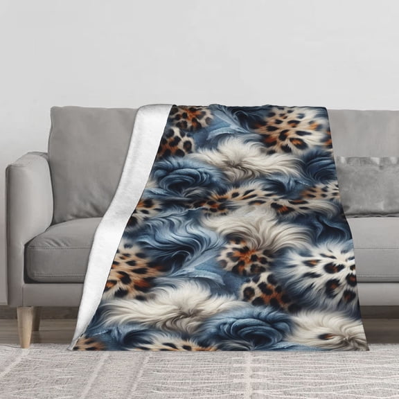 Leopard Print Flannel Blanket Cozy Soft Fuzzy Fleece Throw Blanket for Bed Couch Sofa Luxury Faux Fur Textured Plush Travel Blanket Warm Blanket for Living Room Decor