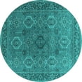 thumbnail image 1 of Ahgly Company Machine Washable Indoor Round Oriental Turquoise Blue Industrial Area Rugs, 8' Round, 1 of 4