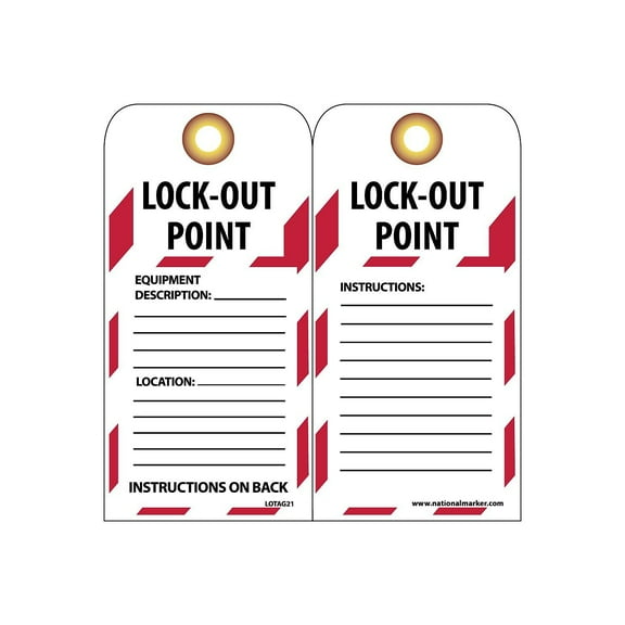National Marker Lockout Tags; Lockout Lockout Point. . . 6X3 Unrippable Vinyl LOTAG21