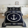 thumbnail image 2 of Erosebridal Anchor Decor Comforter Set King Size Ocean Nautical Themed Bedding Set Geometric Stripes Navy Blue Comforter Coastal Sea Adventure Quilt Set, 2 of 7