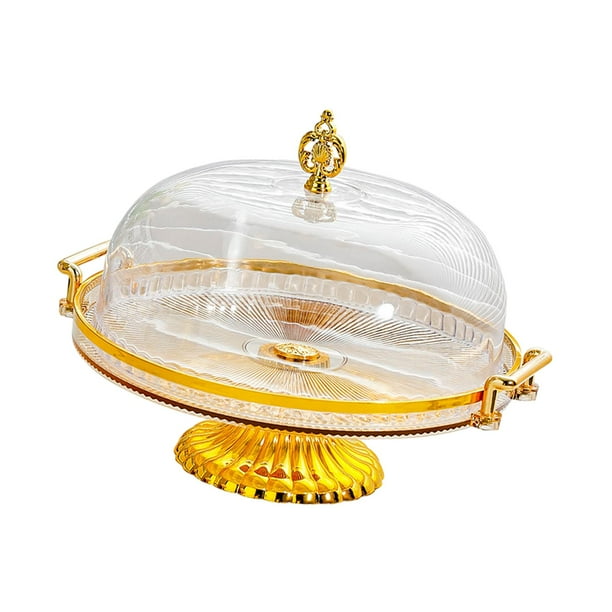 Soporte para pasteles, ensaladera, plato redondo con base para pasteles, postres, aperitivos y platos para servir. Marrón con tapa