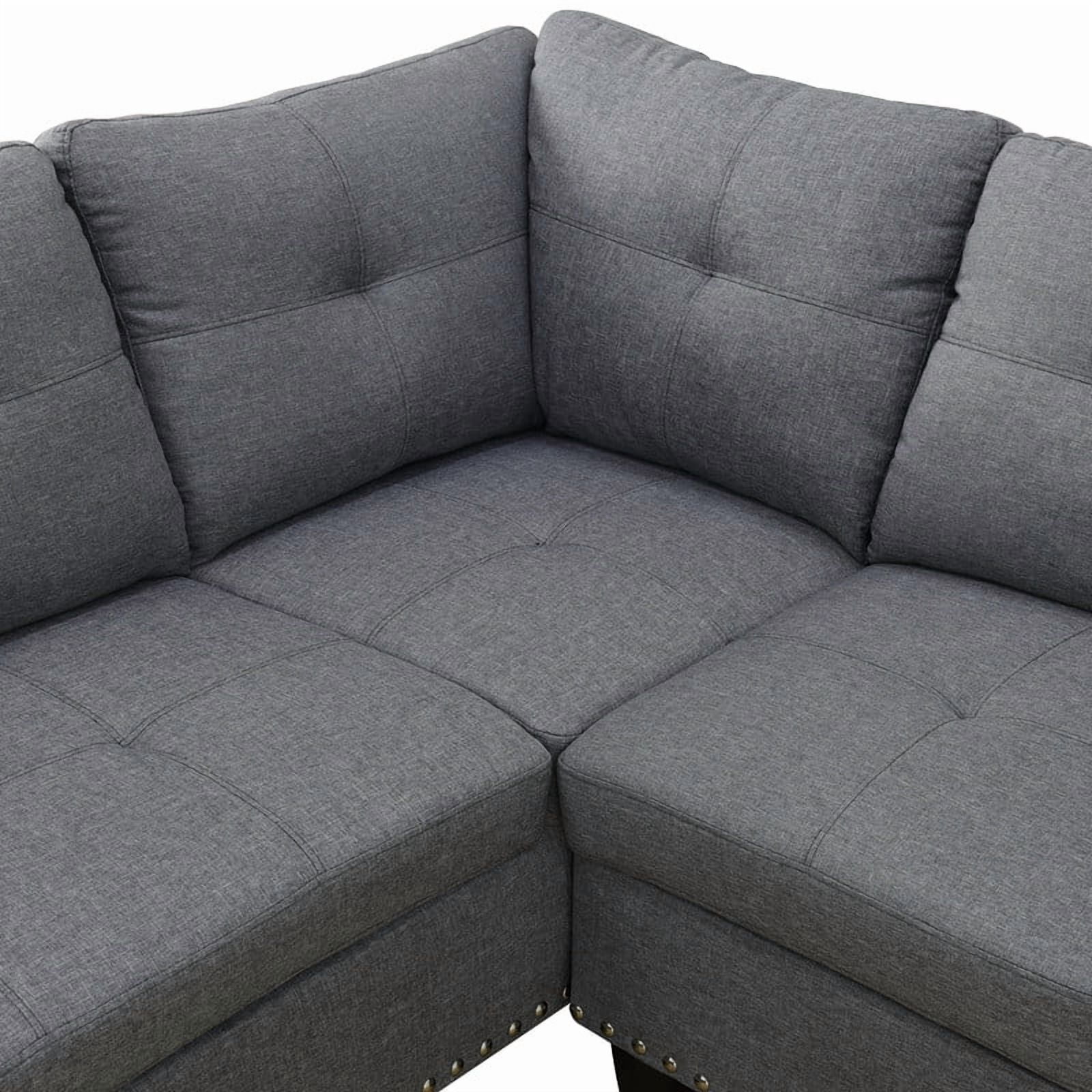 Howcool L-Shape Sectional Sofa with Cup Holders,3-Piece Gray Sectional Sofa Couch,2 Toss Pillows,Nailhead Trim, Left-Facing