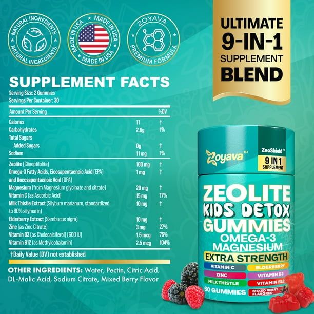 Zoyava Kids Detox Gummies All-in-One Mixed Berry Flavor for Detox