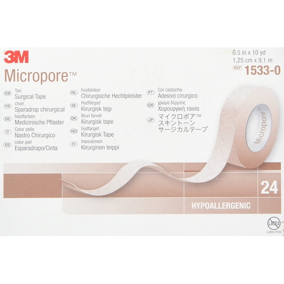 3M Micropore Paper Tape - 1/2" x 10 yds Tan - - Box of 24