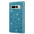 thumbnail image 3 of SaniMore Shining Star Laser Designed for Google Pixel 7A Case, Zipper Wallet Case for Girls Women, PU Leather Flip Kickstand Card Slot + Wrist Strap Cover for Google Pixel 7A, Skyblue, 3 of 8