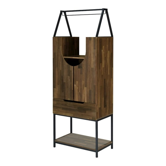 Furniture of America Robble Industrial Wood Wine Cabinet in Light Hickory Brown