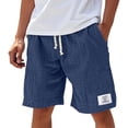 thumbnail image 2 of LWavelet Men's Casual Shorts Summer Beach Solid Color Elastic Waist Drawstring Knee Length Breathable Linen Shorts,Navy 2XL, 2 of 5