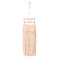 thumbnail image 4 of MDUKONU Womens Skirt Suit Short Skirt Set with Backless Lace Crop Top and Long Skirt for Beach Club Dress Beige M, 4 of 5