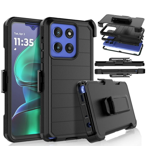 For Motorola Moto G Stylus 5G 2025 Case,Takfox Holster Phone Case with Built-in Screen Protector Swivel Belt Clip [3 Layers] Heavy Duty Full Body Protection Shockproof Kickstand Cover- Black