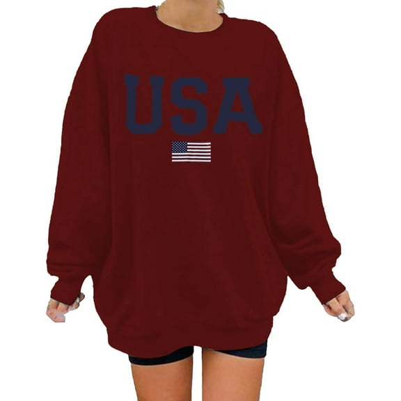 DondPO Hoodies for Women Oversized USA Sweatshirt Women's Long Sleeve Casual Pullover Sweatshirt for Women Oversized Sweatshirt for Women Multi-color L